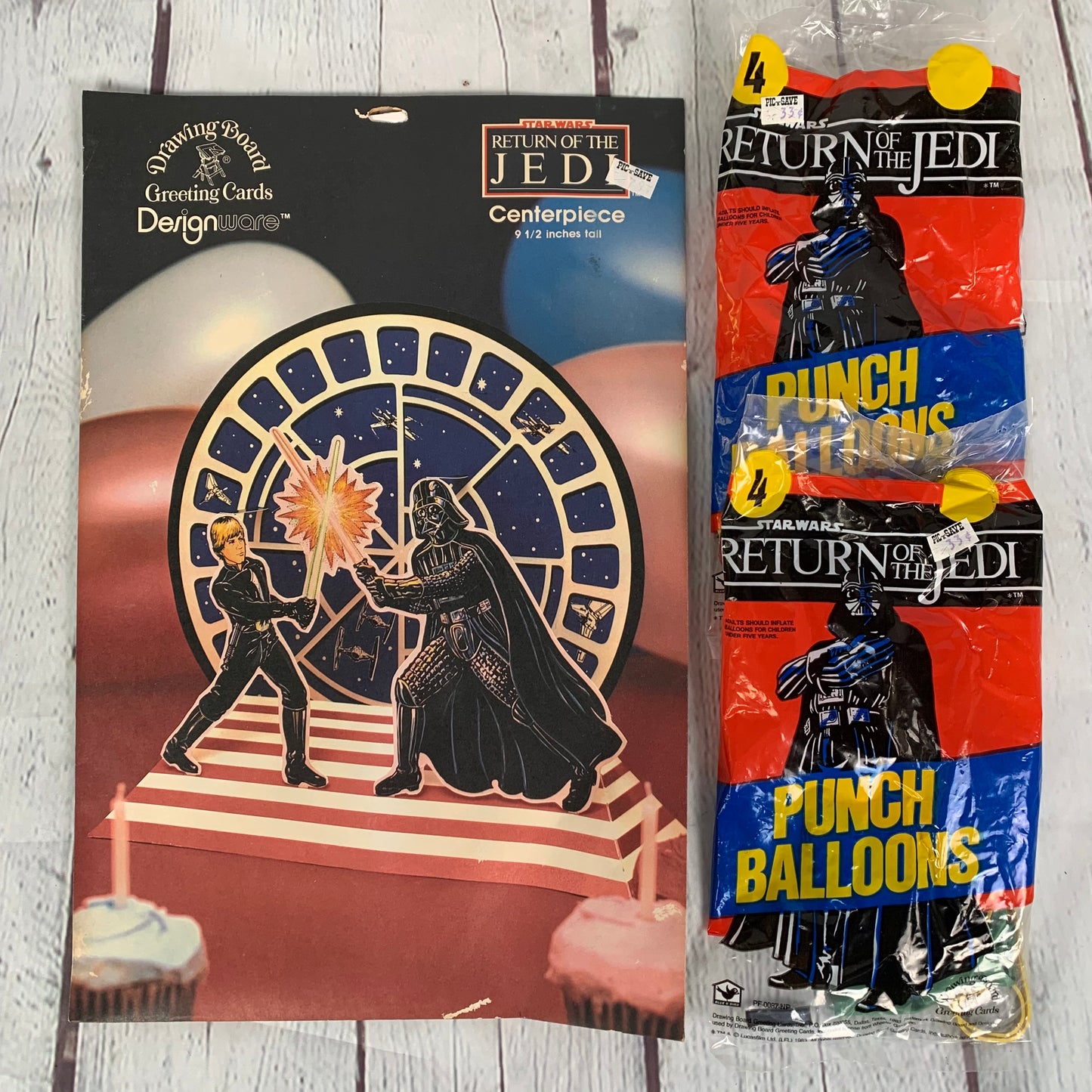 Return of the Jedi Party Pack, Centerpiece and 2 packs of Punch Balloons, Unopened, 1983