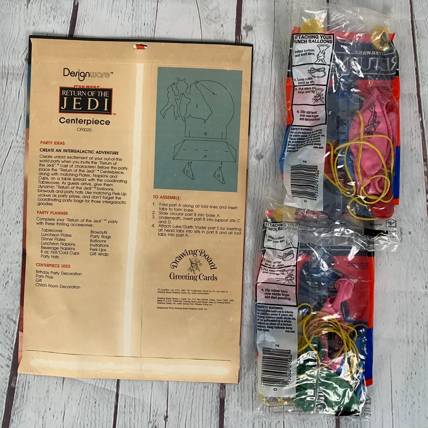 Return of the Jedi Party Pack, Centerpiece and 2 packs of Punch Balloons, Unopened, 1983