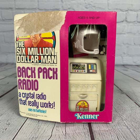 The Six Million Dollar Man Back Pack Radio, unopened, 1975, Kenner