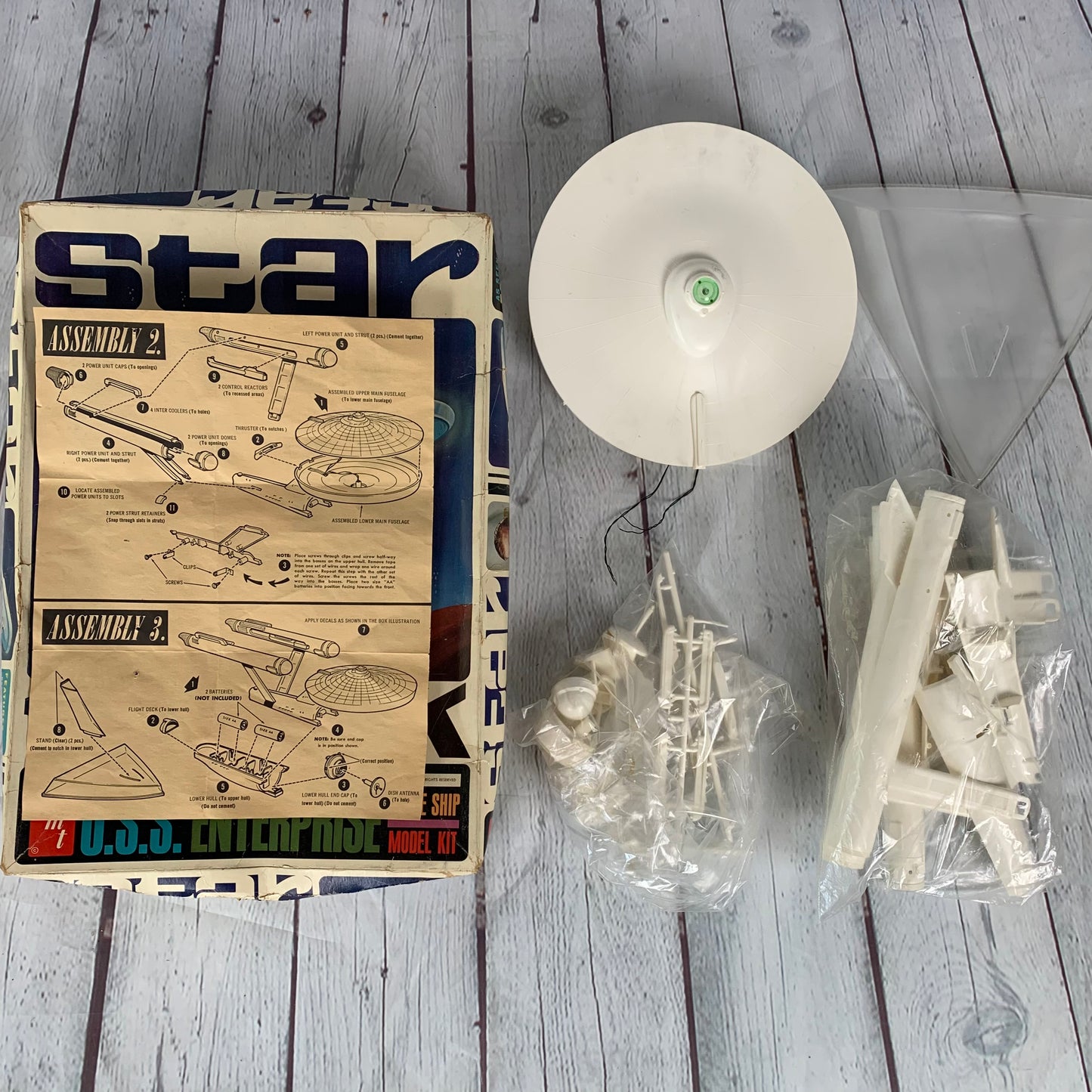 USS Enterprise Model Kit, Star Trek, opened, 1966, AMT