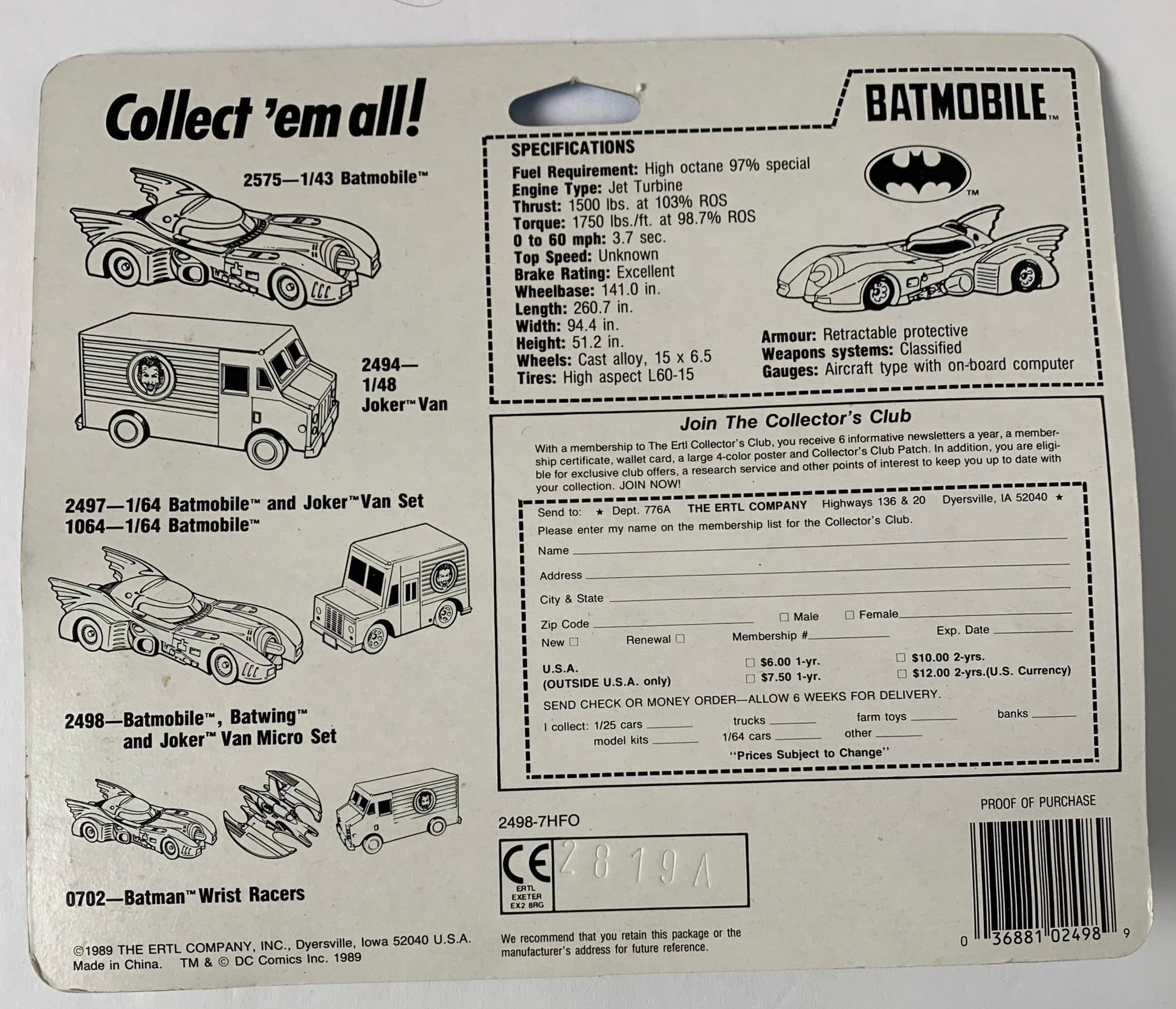 Batmobile, Batwing, Joker Van Minis, die cast, 1989, Ertl - Jedi I Am Vintage Toys